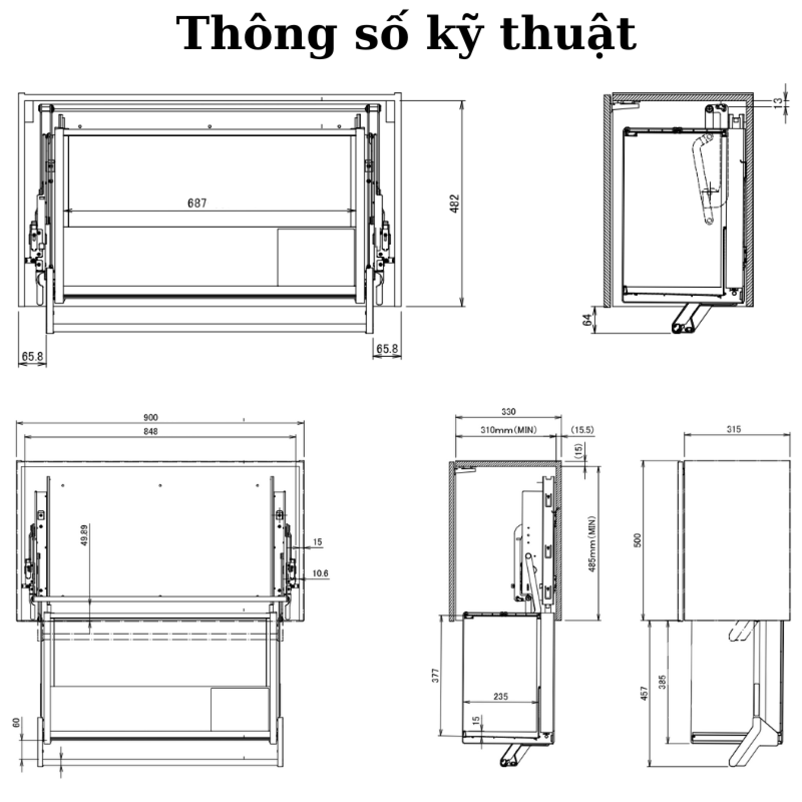 thông số kỹ thuật kệ chén bát nâng hạ nhật bản daydo